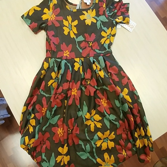 LULAROE Amelia XS Fall Leaves Print Dress NWT - Picture 4 of 9